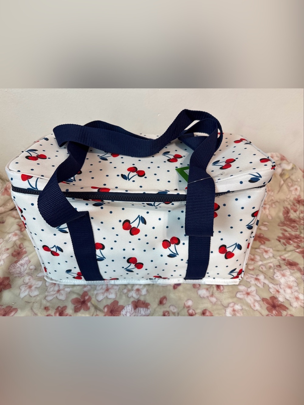 Kate Spade Insulated Cooler Bag Blue/White Cherries Polka Dot NWT